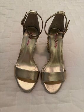 Lilly Pulitzer Metallic Gold Ankle-Strap Open-Toe Heels